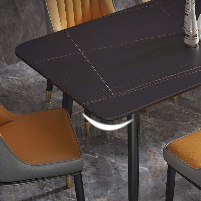 Rectangular Sintered Stone Dining Table Luxury Furniture with 4 Legs in Matte Finish Home Clearhalo 'Dining Tables & Seating' 'Dining Tables' 'dining_table' 'furn' 'furn_dining_table' 'Furniture' 'Kitchen & Dining Furniture' 6056941