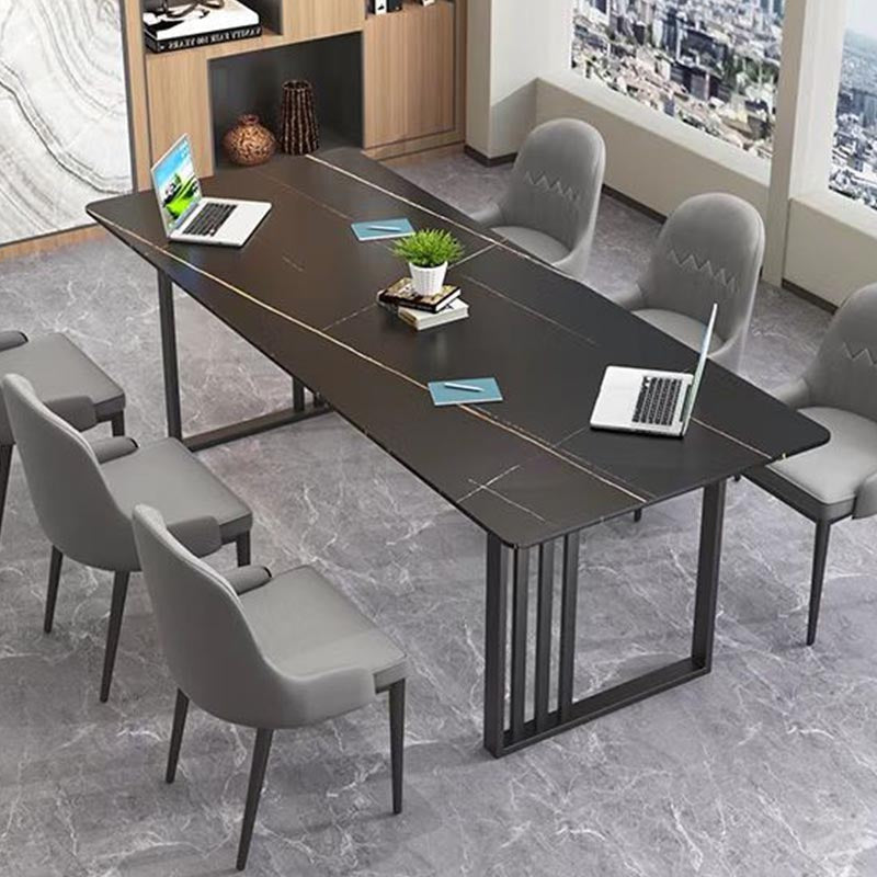 Mesa de comedor rectangular mesa de comedor de piedra con pedestal doble