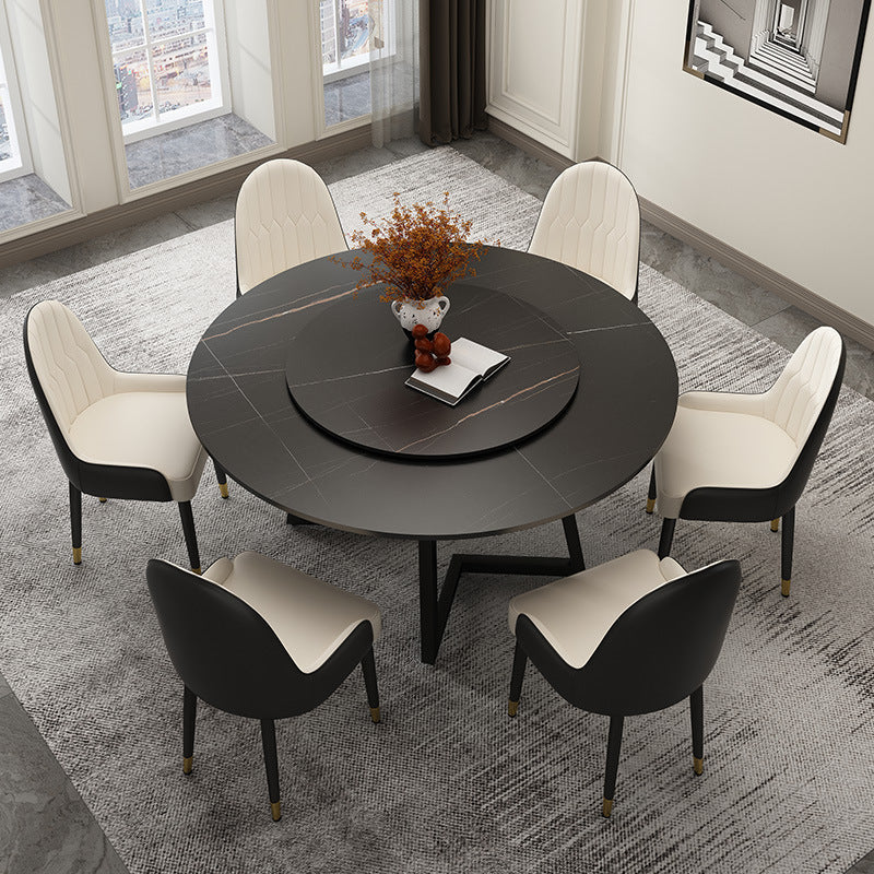 Round Sintered Stone Dining Table Modern Furniture with Double Pedestal for Home Clearhalo 'Dining Tables & Seating' 'Dining Tables' 'dining_table' 'furn' 'furn_dining_table' 'Furniture' 'Kitchen & Dining Furniture' 6056971