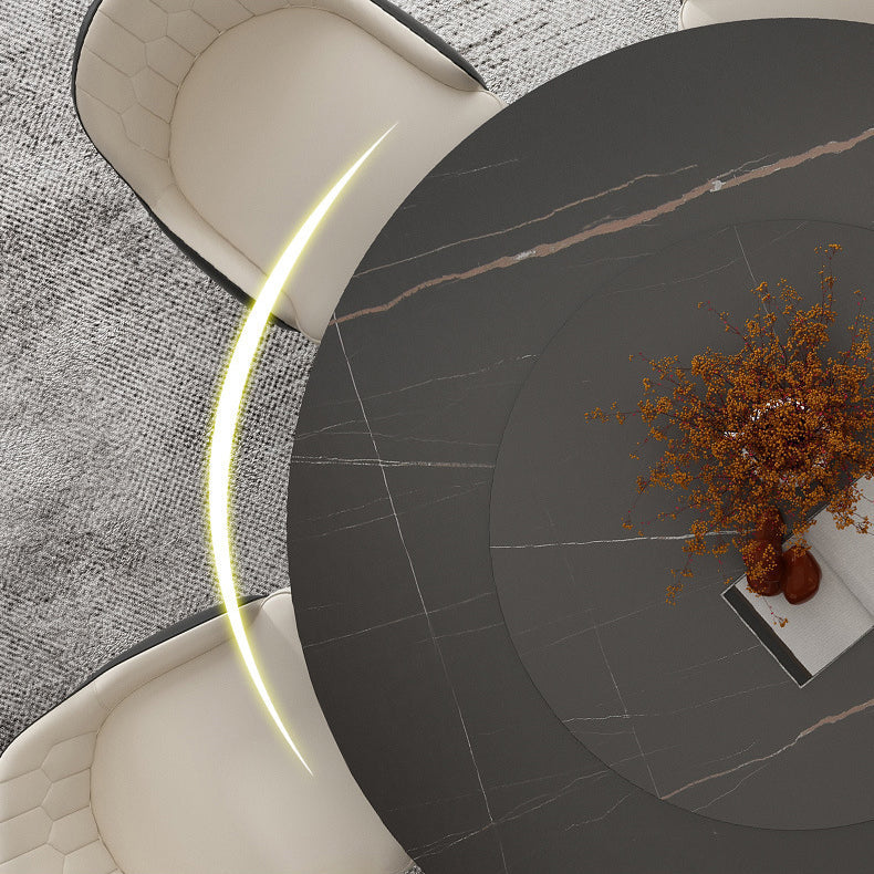 Round Sintered Stone Dining Table Modern Furniture with Double Pedestal for Home Clearhalo 'Dining Tables & Seating' 'Dining Tables' 'dining_table' 'furn' 'furn_dining_table' 'Furniture' 'Kitchen & Dining Furniture' 6056976