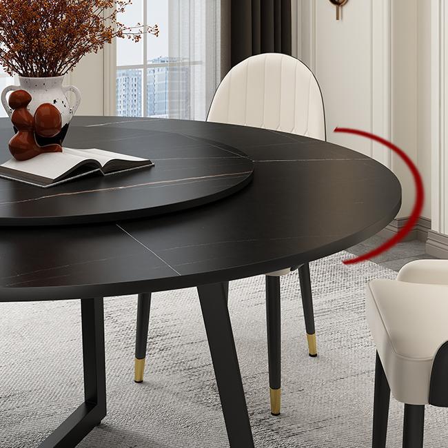 Round Sintered Stone Dining Table Modern Furniture with Double Pedestal for Home Clearhalo 'Dining Tables & Seating' 'Dining Tables' 'dining_table' 'furn' 'furn_dining_table' 'Furniture' 'Kitchen & Dining Furniture' 6056977