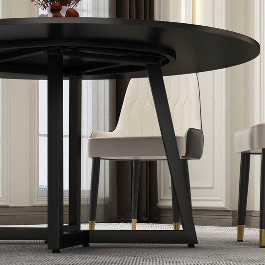 Round Sintered Stone Dining Table Modern Furniture with Double Pedestal for Home Clearhalo 'Dining Tables & Seating' 'Dining Tables' 'dining_table' 'furn' 'furn_dining_table' 'Furniture' 'Kitchen & Dining Furniture' 6056978