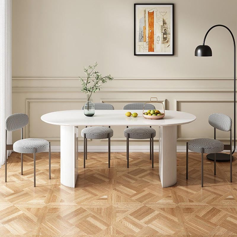 Steen bovenste eettafel Moderne dubbele voetstuktafel in het wit