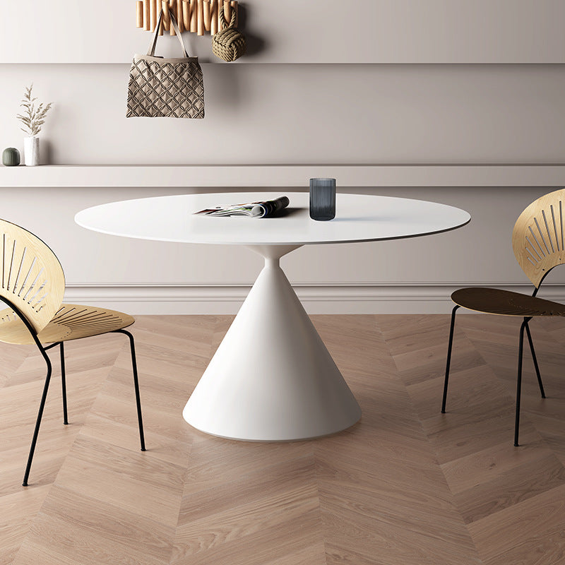 Round Sintered Stone Dining Table Modern Dining Table with Steel Pedestal Base for Home White 47.2"L x 47.2"W x 29.5"H Fixed Table Clearhalo 'Dining Tables & Seating' 'Dining Tables' 'dining_table' 'furn' 'furn_dining_table' 'Furniture' 'Kitchen & Dining Furniture' 6057061
