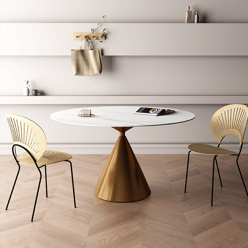 Round Sintered Stone Dining Table Modern Dining Table with Steel Pedestal Base for Home Matte White Fixed Table Clearhalo 'Dining Tables & Seating' 'Dining Tables' 'dining_table' 'furn' 'furn_dining_table' 'Furniture' 'Kitchen & Dining Furniture' 6057071