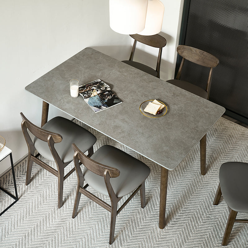 Mid-Century Rectangle Dining Table Solid Wood Base Dining Table for Dining Gray 55.1"L x 31.5"W x 29.9"H Without Chairs Clearhalo 'Dining Tables & Seating' 'Dining Tables' 'dining_table' 'furn' 'furn_dining_table' 'Furniture' 'Kitchen & Dining Furniture' 6057081