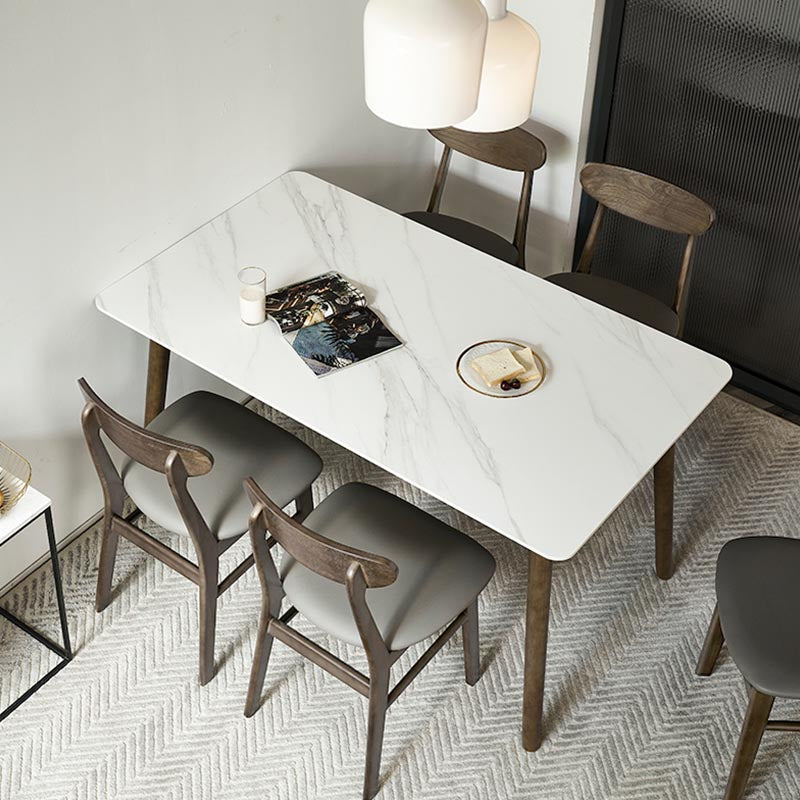 Mid-Century Rectangle Dining Table Solid Wood Base Dining Table for Dining White Without Chairs Clearhalo 'Dining Tables & Seating' 'Dining Tables' 'dining_table' 'furn' 'furn_dining_table' 'Furniture' 'Kitchen & Dining Furniture' 6057082