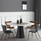Round Sintered Stone Dining Table Modern Turntable Furniture with Steel Pedestal Base Grey White 47.2"L x 47.2"W x 29.5"H Without Chairs Clearhalo 'Dining Tables & Seating' 'Dining Tables' 'dining_table' 'furn' 'furn_dining_table' 'Furniture' 'Kitchen & Dining Furniture' 6057097