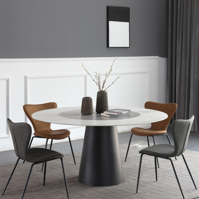 Round Sintered Stone Dining Table Modern Turntable Furniture with Steel Pedestal Base Grey White 47.2"L x 47.2"W x 29.5"H Without Chairs Clearhalo 'Dining Tables & Seating' 'Dining Tables' 'dining_table' 'furn' 'furn_dining_table' 'Furniture' 'Kitchen & Dining Furniture' 6057097