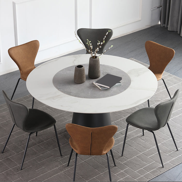 Round Sintered Stone Dining Table Modern Turntable Furniture with Steel Pedestal Base Grey White 51.2"L x 51.2"W x 29.5"H Without Chairs Clearhalo 'Dining Tables & Seating' 'Dining Tables' 'dining_table' 'furn' 'furn_dining_table' 'Furniture' 'Kitchen & Dining Furniture' 6057098
