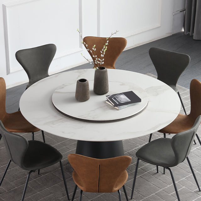 Round Sintered Stone Dining Table Modern Turntable Furniture with Steel Pedestal Base White Without Chairs Clearhalo 'Dining Tables & Seating' 'Dining Tables' 'dining_table' 'furn' 'furn_dining_table' 'Furniture' 'Kitchen & Dining Furniture' 6057100