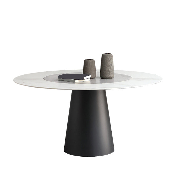 Round Sintered Stone Dining Table Modern Turntable Furniture with Steel Pedestal Base Grey White Without Chairs Clearhalo 'Dining Tables & Seating' 'Dining Tables' 'dining_table' 'furn' 'furn_dining_table' 'Furniture' 'Kitchen & Dining Furniture' 6057101