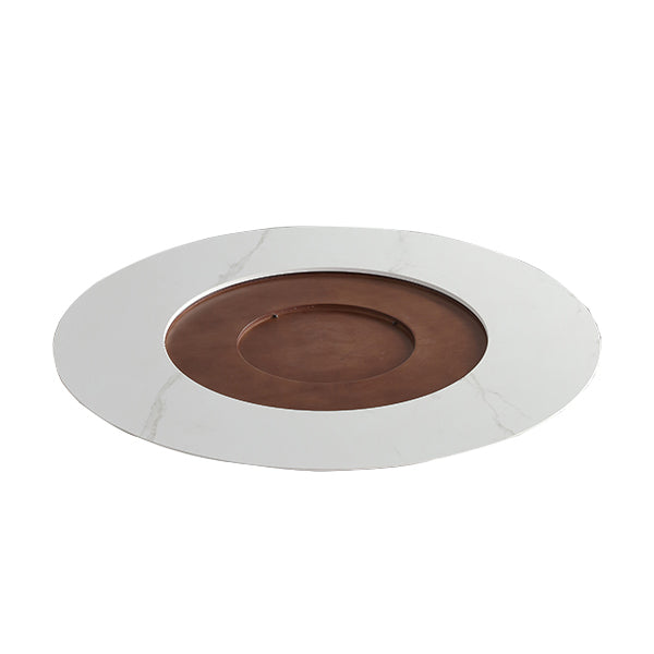 Round Sintered Stone Dining Table Modern Turntable Furniture with Steel Pedestal Base Clearhalo 'Dining Tables & Seating' 'Dining Tables' 'dining_table' 'furn' 'furn_dining_table' 'Furniture' 'Kitchen & Dining Furniture' 6057102