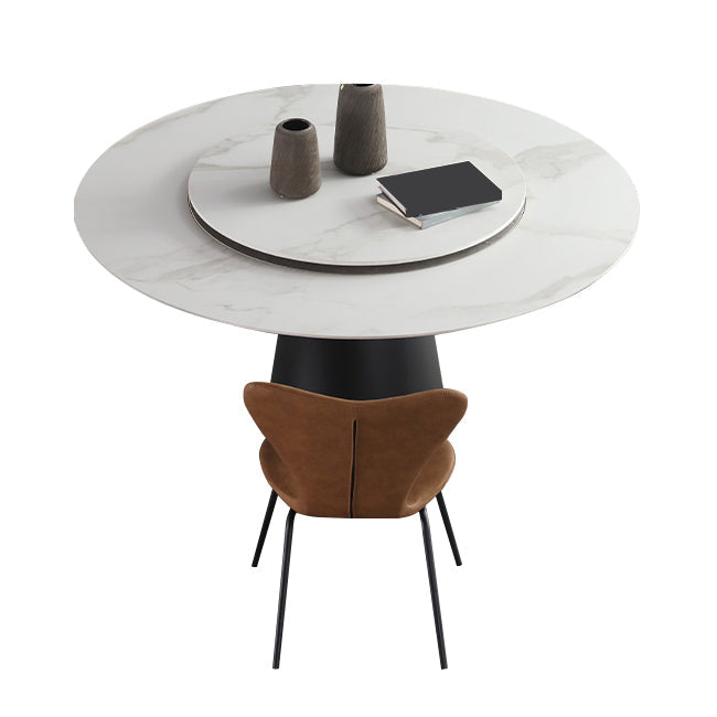Round Sintered Stone Dining Table Modern Turntable Furniture with Steel Pedestal Base Clearhalo 'Dining Tables & Seating' 'Dining Tables' 'dining_table' 'furn' 'furn_dining_table' 'Furniture' 'Kitchen & Dining Furniture' 6057106