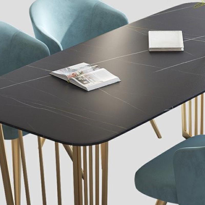 Rectangle Dining Table Double Pedestal Dining Table with Stone Top