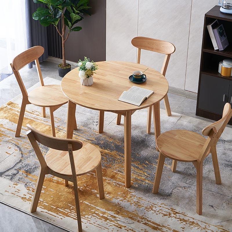 Rubberwood Solid Wood Dining Table Round Dining Table in Walnut and Natural Natural 31.5"L x 31.5"W x 28.7"H Without Chairs Clearhalo 'Dining Tables & Seating' 'Dining Tables' 'dining_table' 'furn' 'furn_dining_table' 'Furniture' 'Kitchen & Dining Furniture' 6057207
