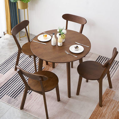 Rubberwood Solid Wood Dining Table Round Dining Table in Walnut and Natural Walnut Without Chairs Clearhalo 'Dining Tables & Seating' 'Dining Tables' 'dining_table' 'furn' 'furn_dining_table' 'Furniture' 'Kitchen & Dining Furniture' 6057208