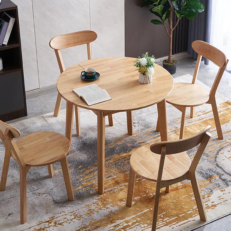 Rubberwood Solid Wood Dining Table Round Dining Table in Walnut and Natural Clearhalo 'Dining Tables & Seating' 'Dining Tables' 'dining_table' 'furn' 'furn_dining_table' 'Furniture' 'Kitchen & Dining Furniture' 6057216