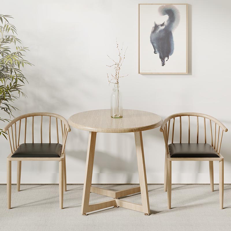 Mesa de comedor de madera redonda Mesa de comedor de base de trineo en natural y nogal
