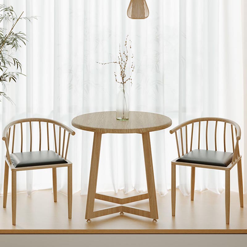 Mesa de comedor de madera redonda Mesa de comedor de base de trineo en natural y nogal