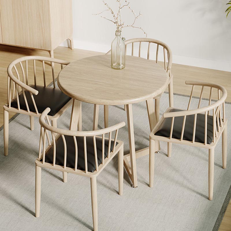 Mesa de comedor de madera redonda Mesa de comedor de base de trineo en natural y nogal