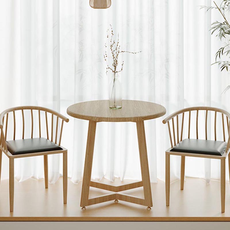 Mesa de comedor de madera redonda Mesa de comedor de base de trineo en natural y nogal