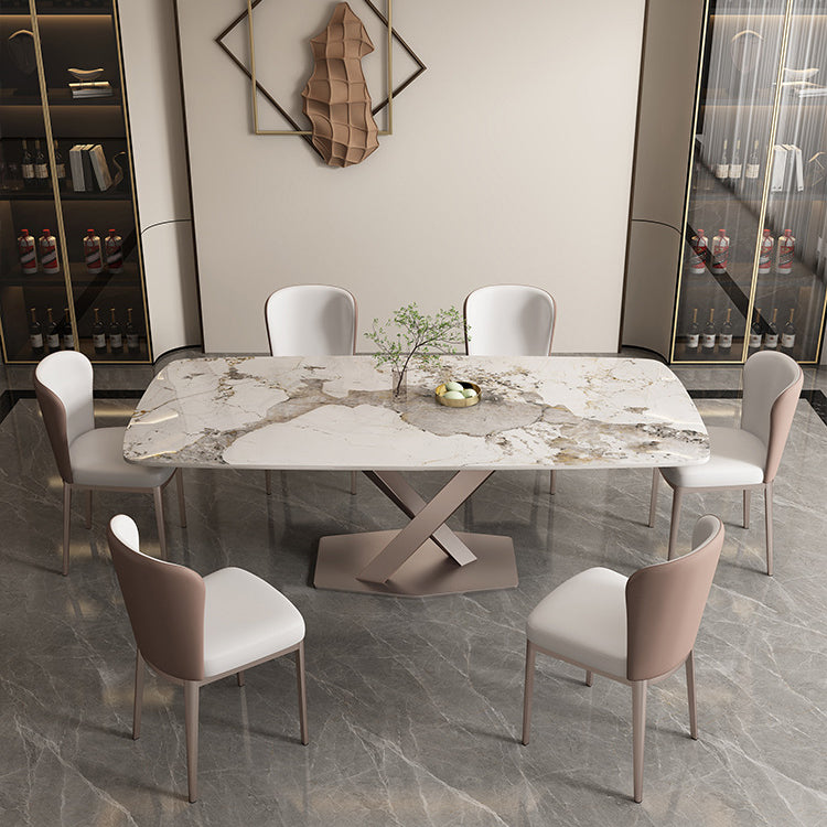 Sintered Stone Dining Table Modern Gold Furniture with Pedestal Steel Base