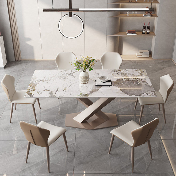 Sintered Stone Dining Table Modern Gold Furniture with Pedestal Steel Base