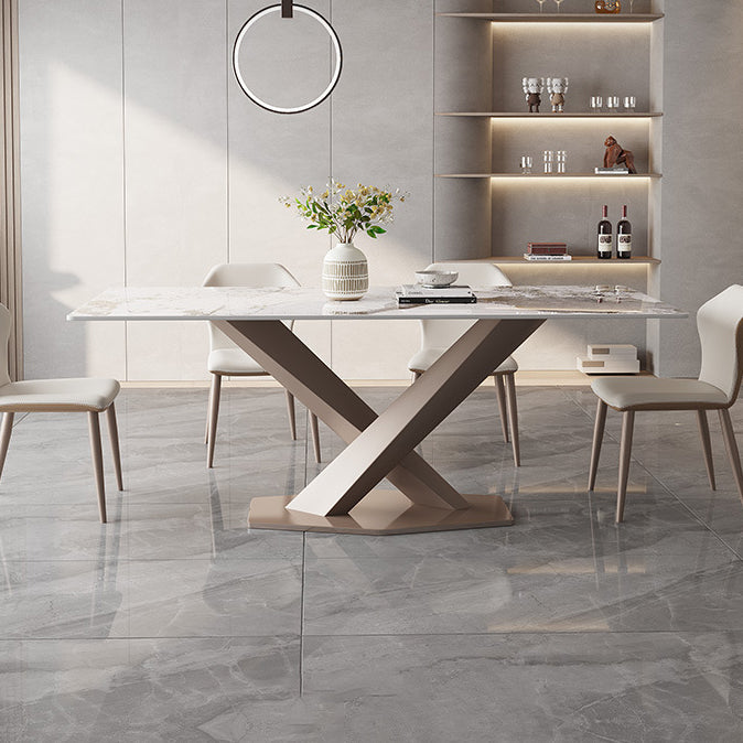 Sintered Stone Dining Table Modern Gold Furniture with Pedestal Steel Base
