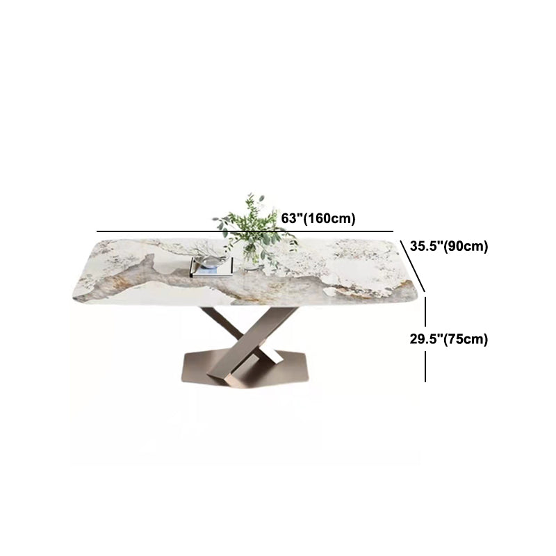 Sintered Stone Dining Table Modern Gold Furniture with Pedestal Steel Base