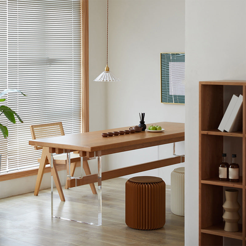 Rectangular Solid Wood Dining Table Modern Brown Furniture with Trestle Base for Home