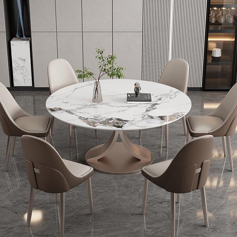 Mesa de comedor de piedra sinterizada redonda muebles modernos con base de acero pedestal