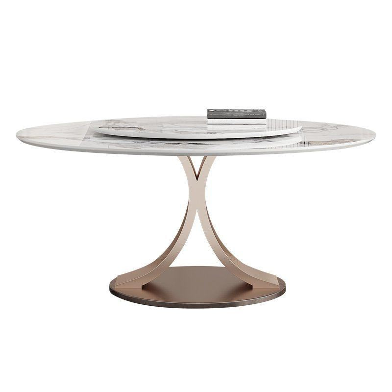 Mesa de comedor de piedra sinterizada redonda muebles modernos con base de acero pedestal