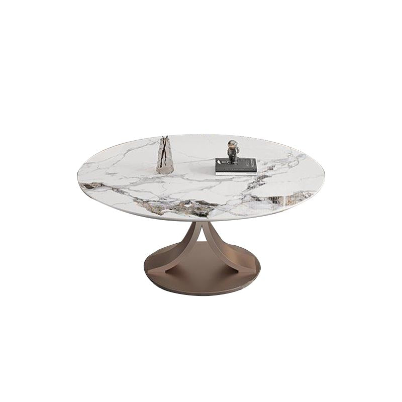 Mesa de comedor de piedra sinterizada redonda muebles modernos con base de acero pedestal