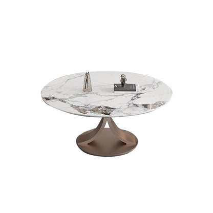 Mesa de comedor de piedra sinterizada redonda muebles modernos con base de acero pedestal