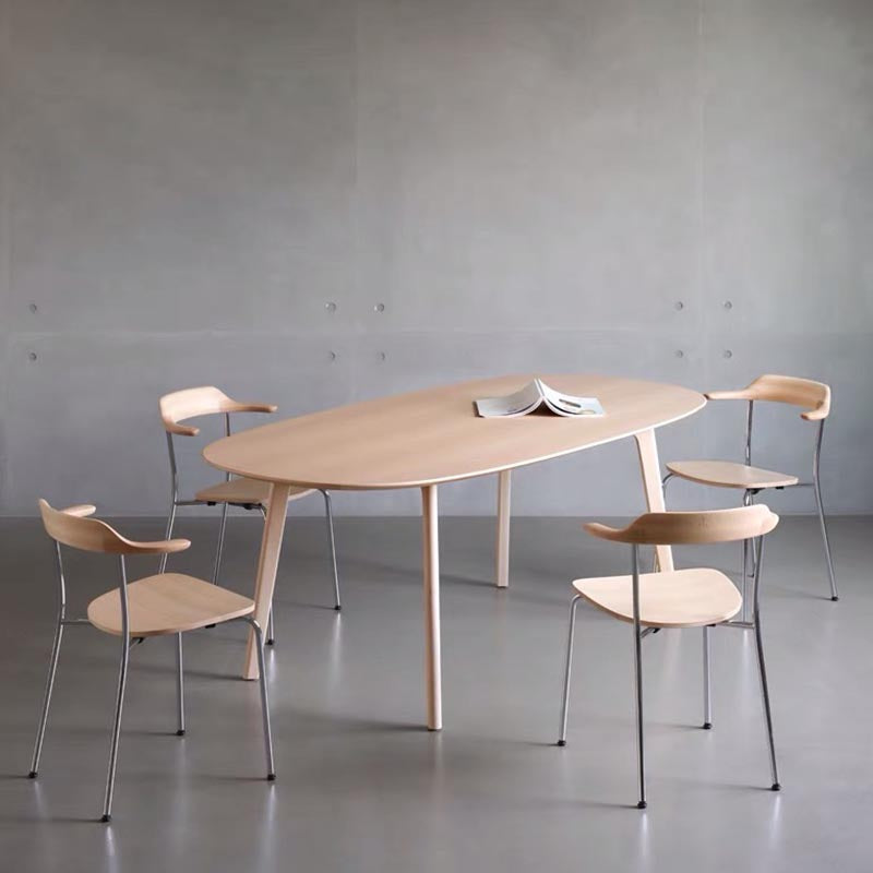 Oval Solid Wood Dining Table Modern Furniture with 4 Legs for Apartment