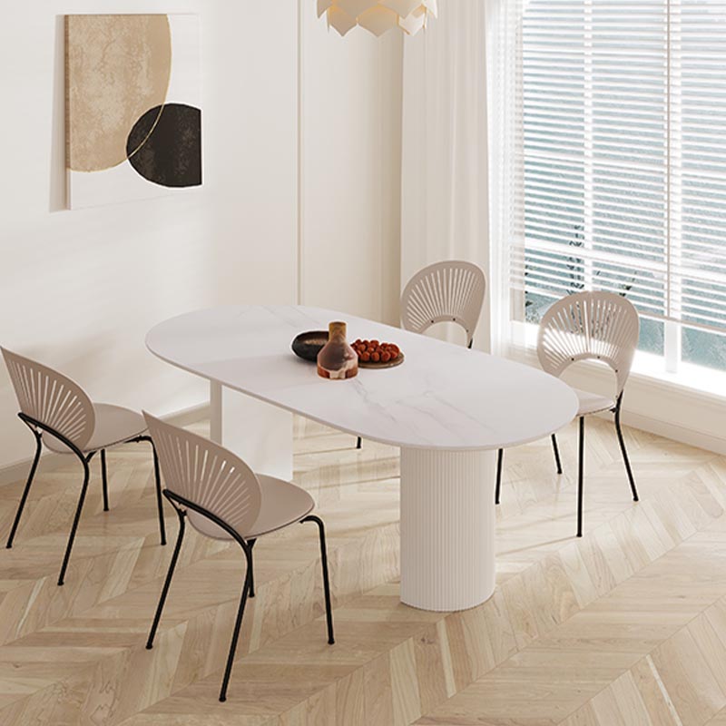 Table à manger en bois massif ovale meubles modernes blancs-noir avec double piédestal pour le bureau