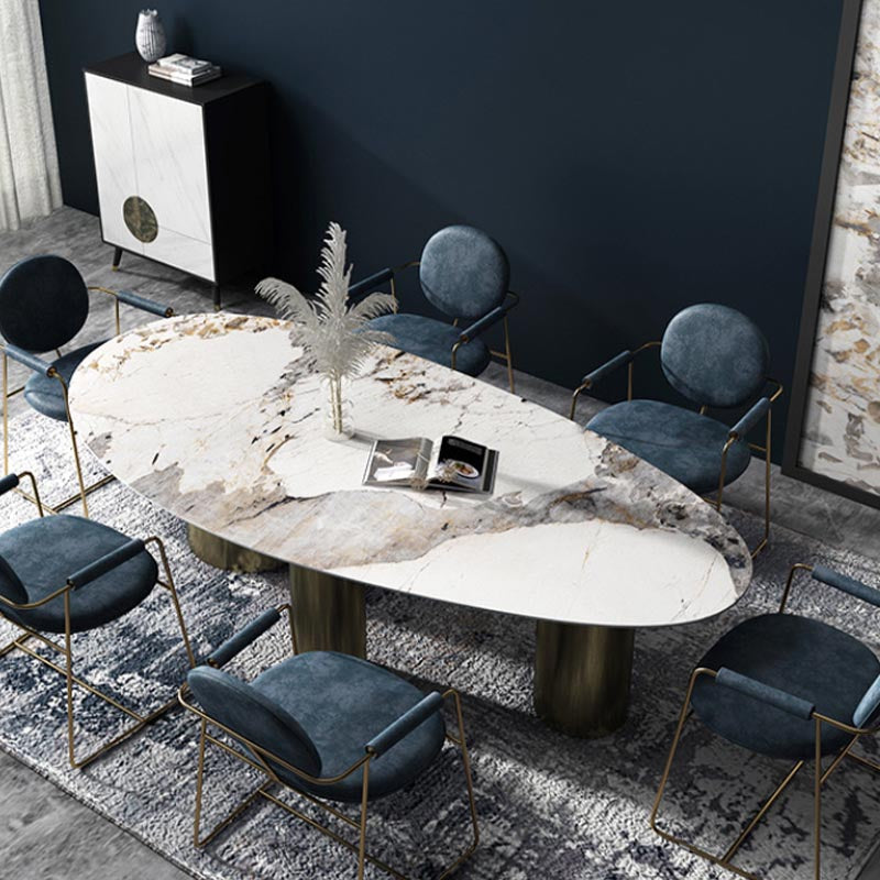 Oval Sintered Stone Dining Table Modern Furniture With Tripod Base for Office Clearhalo 'Dining Tables & Seating' 'Dining Tables' 'dining_table' 'furn' 'furn_dining_table' 'Furniture' 'Kitchen & Dining Furniture' 6057458