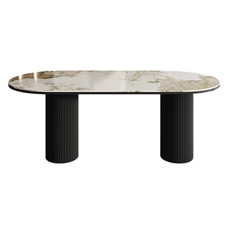 Stone Top Dining Table Contemporary Dining Table with Double Pedestal