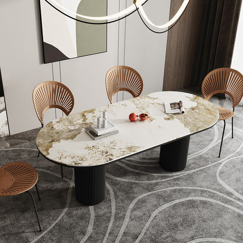 Stone Top Dining Table Contemporary Dining Table with Double Pedestal