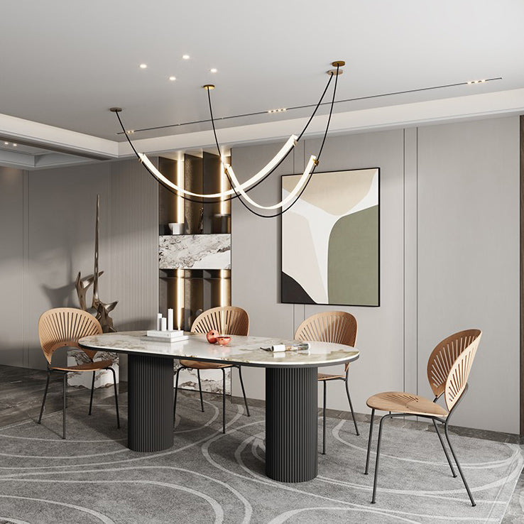 Stone Top Dining Table Contemporary Dining Table with Double Pedestal