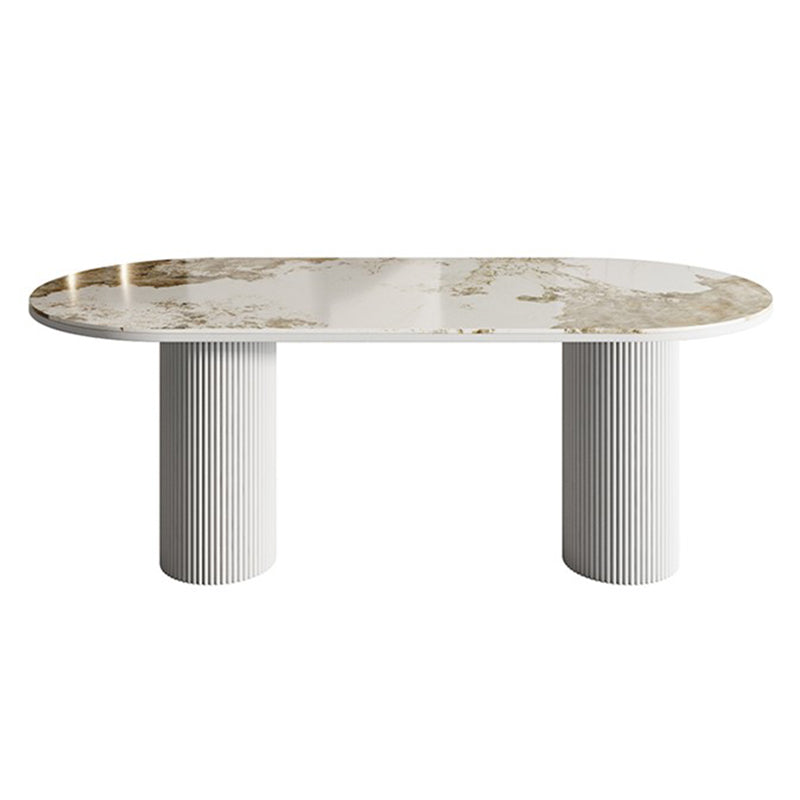 Stone Top Dining Table Contemporary Dining Table with Double Pedestal