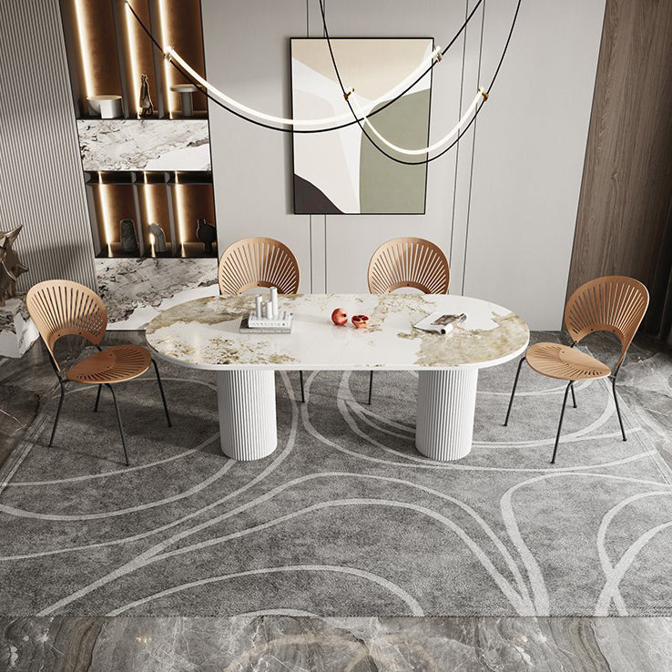 Stone Top Dining Table Contemporary Dining Table with Double Pedestal