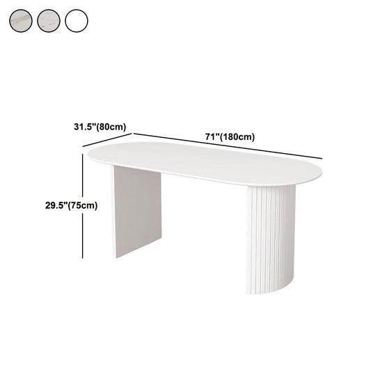 Free Form Sintered Stone Dining Table Modern White Furniture with Wood Double Pedestal