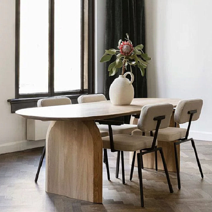 Oval Solid Wood Dining Table Modern Natural Furniture with Double Pedestal for Kitchen 63"L x 31.5"W x 29.5"H Without Chairs Clearhalo 'Dining Tables & Seating' 'Dining Tables' 'dining_table' 'furn' 'furn_dining_table' 'Furniture' 'Kitchen & Dining Furniture' 6057560