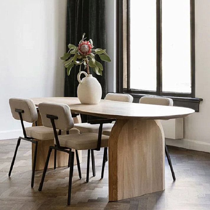 Oval Solid Wood Dining Table Modern Natural Furniture with Double Pedestal for Kitchen 78.7"L x 35.4"W x 29.5"H Without Chairs Clearhalo 'Dining Tables & Seating' 'Dining Tables' 'dining_table' 'furn' 'furn_dining_table' 'Furniture' 'Kitchen & Dining Furniture' 6057562