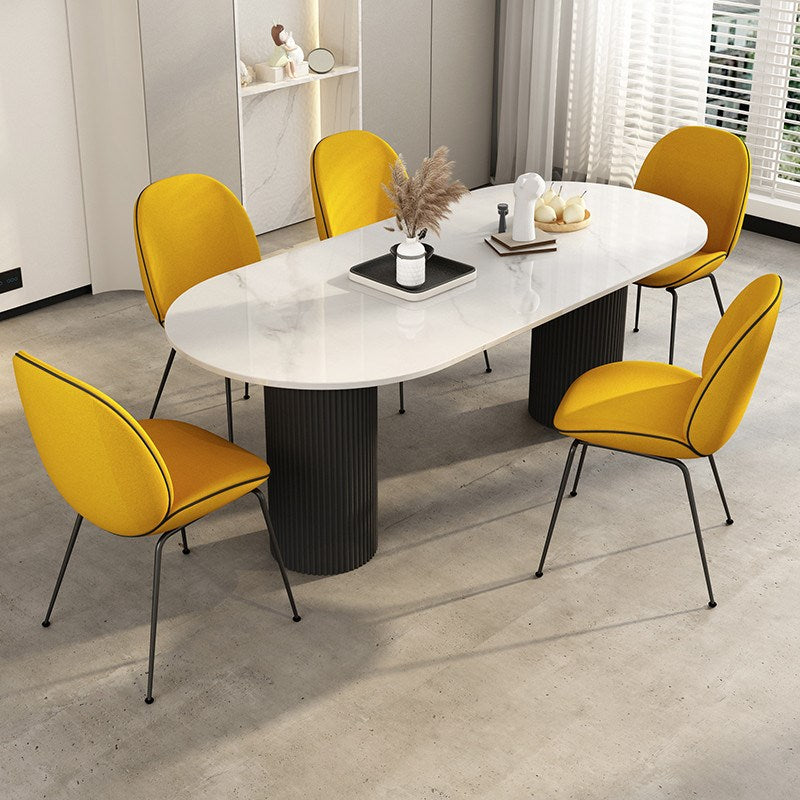 Oval Sintered Stone Dining Table Modern White-black Furniture with Double Pedestal Base Black White Without Chairs Clearhalo 'Dining Tables & Seating' 'Dining Tables' 'dining_table' 'furn' 'furn_dining_table' 'Furniture' 'Kitchen & Dining Furniture' 6057576