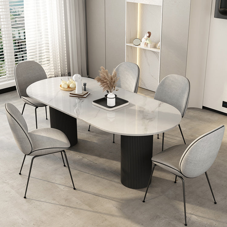 Oval Sintered Stone Dining Table Modern White-black Furniture with Double Pedestal Base Clearhalo 'Dining Tables & Seating' 'Dining Tables' 'dining_table' 'furn' 'furn_dining_table' 'Furniture' 'Kitchen & Dining Furniture' 6057582