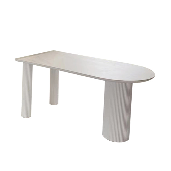 Oval Sintered Stone Dining Table Modern White-black Furniture with Double Pedestal Base Matte White Without Chairs Clearhalo 'Dining Tables & Seating' 'Dining Tables' 'dining_table' 'furn' 'furn_dining_table' 'Furniture' 'Kitchen & Dining Furniture' 6057583