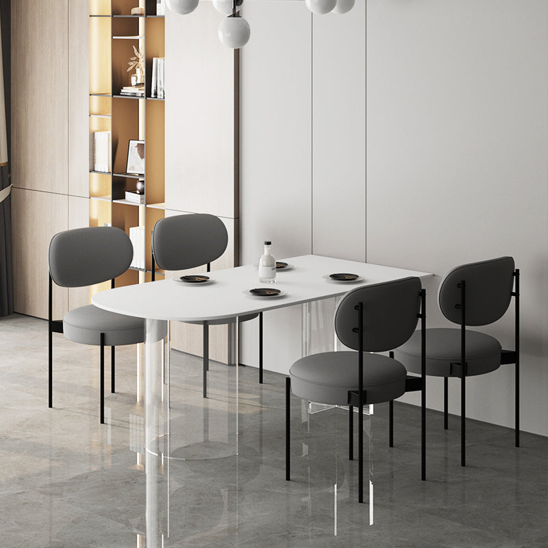 Oval Sintered Stone Dining Table Modern Furniture with Clear Acrylic Double Pedestal 55.1"L x 31.5"W x 29.5"H Without Chairs Clearhalo 'Dining Tables & Seating' 'Dining Tables' 'dining_table' 'furn' 'furn_dining_table' 'Furniture' 'Kitchen & Dining Furniture' 6057638
